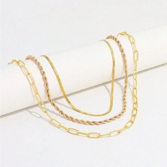 Gold 3pc Chain Necklace Set - Picture 2 of 2